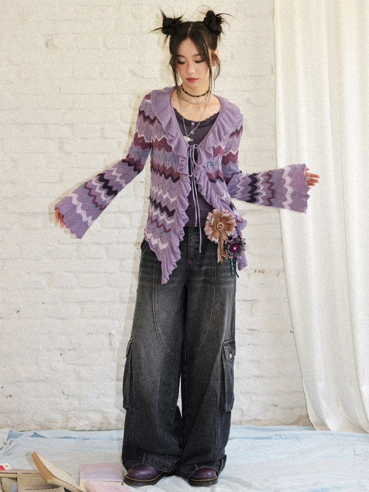 Washed Heavy Industry Vintage Wide-Leg Large Pocket Workwear Jeans【s0000018171】