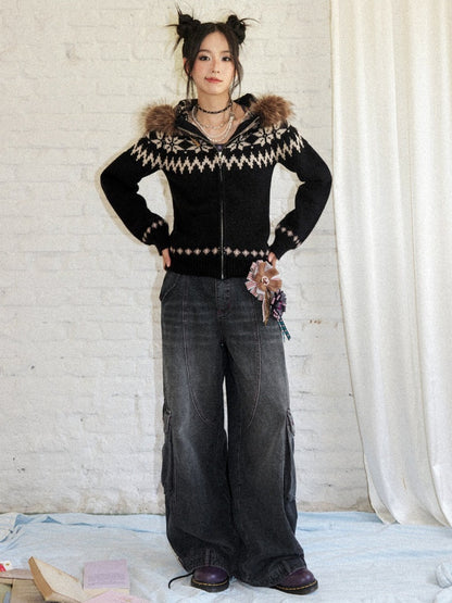 Washed Heavy Industry Vintage Wide-Leg Large Pocket Workwear Jeans【s0000018171】