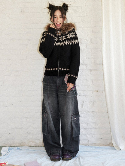 Washed Heavy Industry Vintage Wide-Leg Large Pocket Workwear Jeans【s0000018171】
