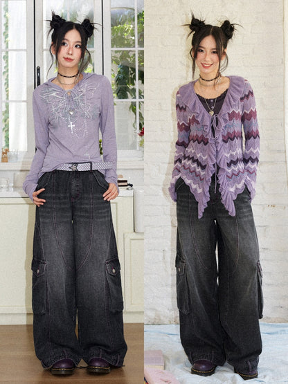 Washed Heavy Industry Vintage Wide-Leg Large Pocket Workwear Jeans【s0000018171】