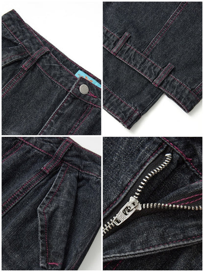 Washed Heavy Industry Vintage Wide-Leg Large Pocket Workwear Jeans【s0000018171】