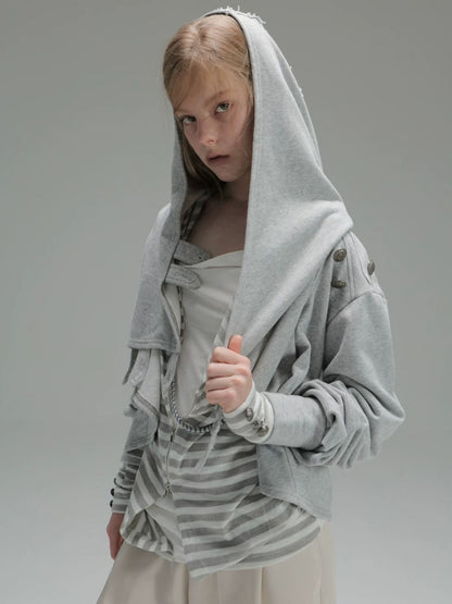 Zipper Fake Two-Piece Outerwear Base Layer Long-Sleeve Hooded Striped Top【s0000018384】