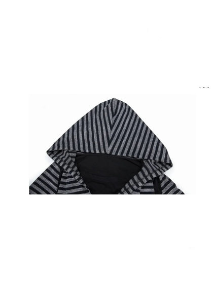 Zipper Fake Two-Piece Outerwear Base Layer Long-Sleeve Hooded Striped Top【s0000018384】