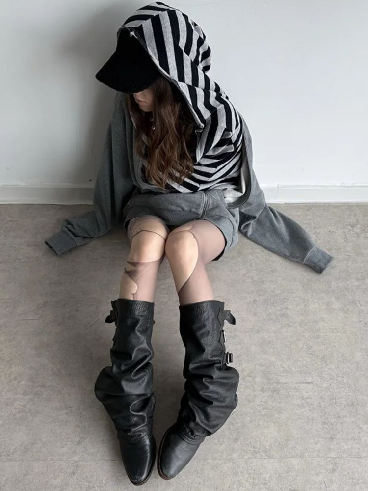 Oversized Striped Patchwork Drop Shoulder Pullover【s0000018385】