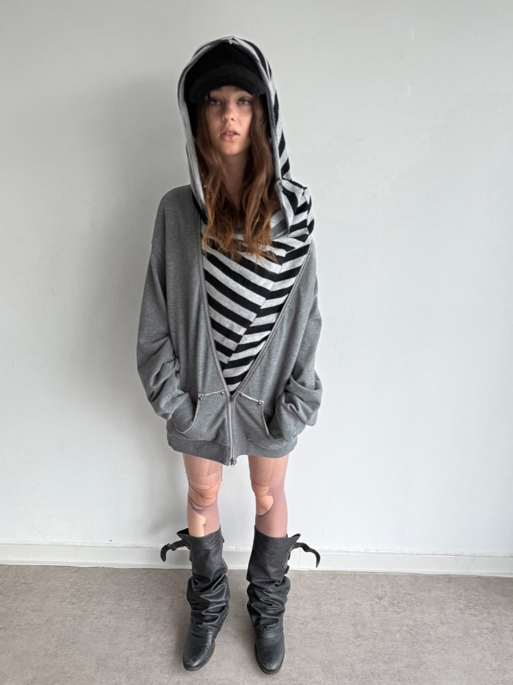 Oversized Striped Patchwork Drop Shoulder Pullover【s0000018385】