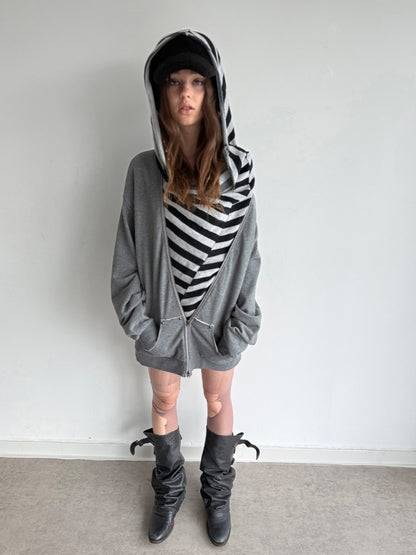 Oversized Striped Patchwork Drop Shoulder Pullover【s0000018385】