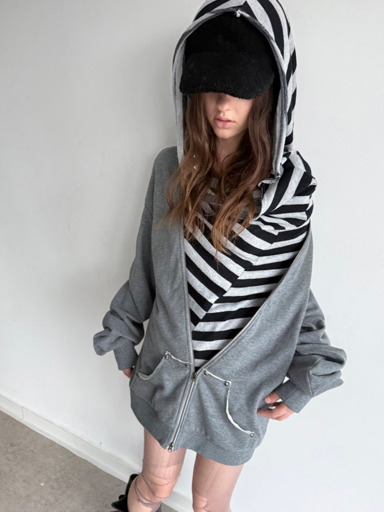 Oversized Striped Patchwork Drop Shoulder Pullover【s0000018385】