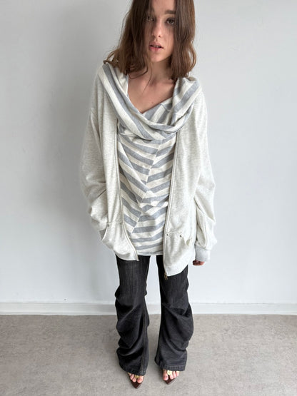 Oversized Striped Patchwork Drop Shoulder Pullover【s0000018385】