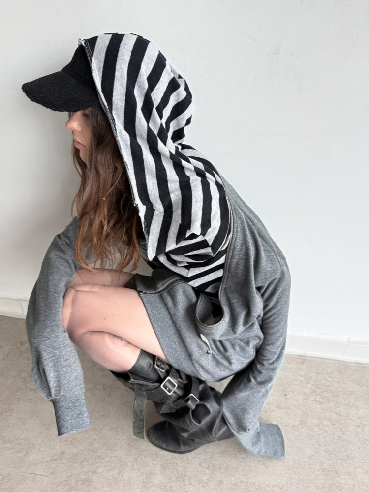 Oversized Striped Patchwork Drop Shoulder Pullover【s0000018385】