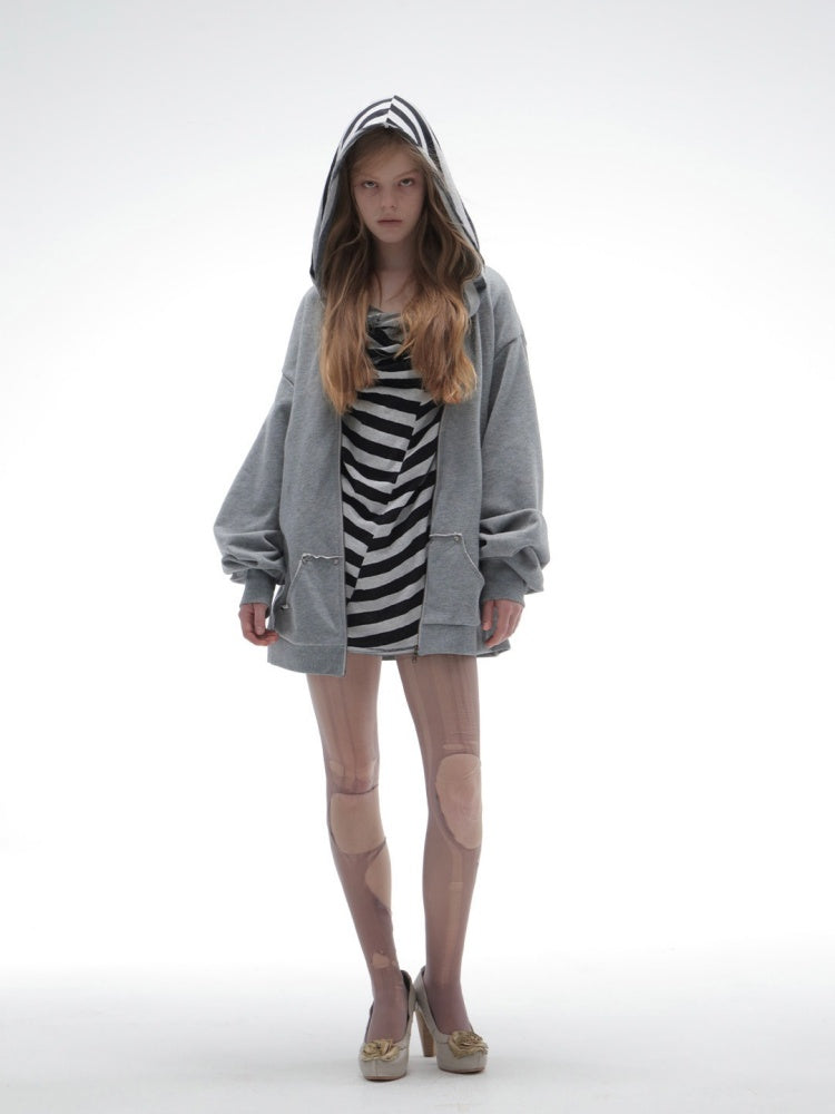 Oversized Striped Patchwork Drop Shoulder Pullover【s0000018385】