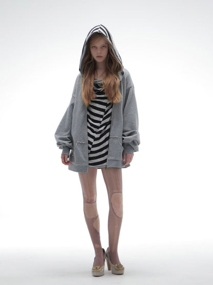 Oversized Striped Patchwork Drop Shoulder Pullover【s0000018385】