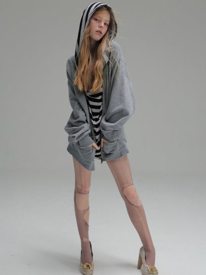 Oversized Striped Patchwork Drop Shoulder Pullover【s0000018385】