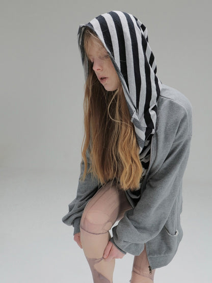 Oversized Striped Patchwork Drop Shoulder Pullover【s0000018385】