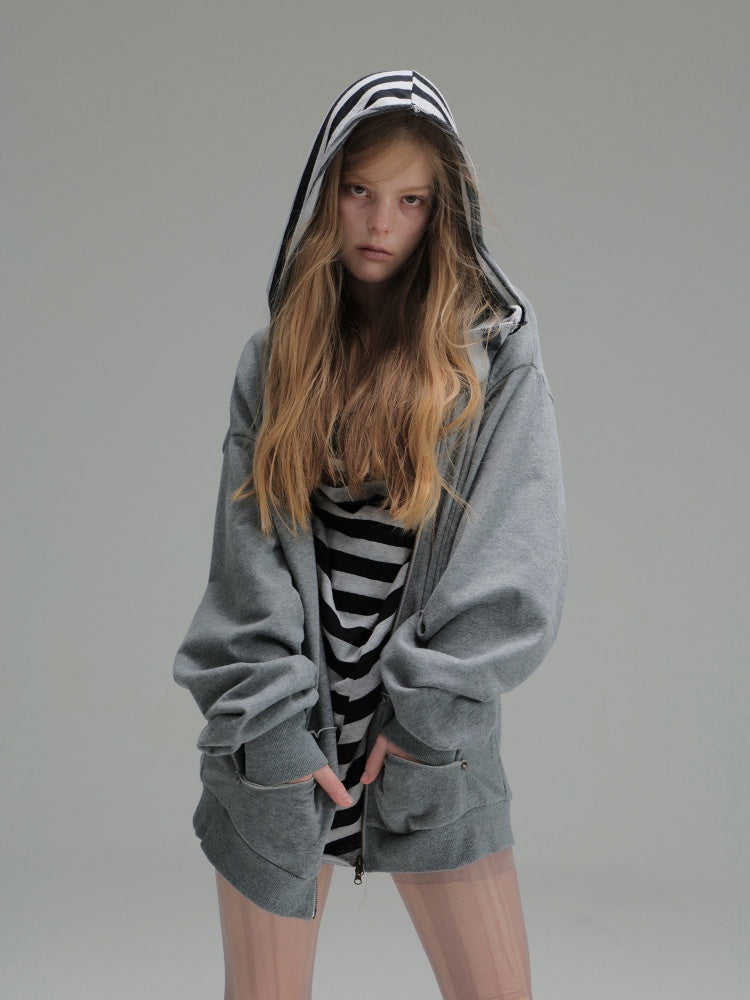 Oversized Striped Patchwork Drop Shoulder Pullover【s0000018385】