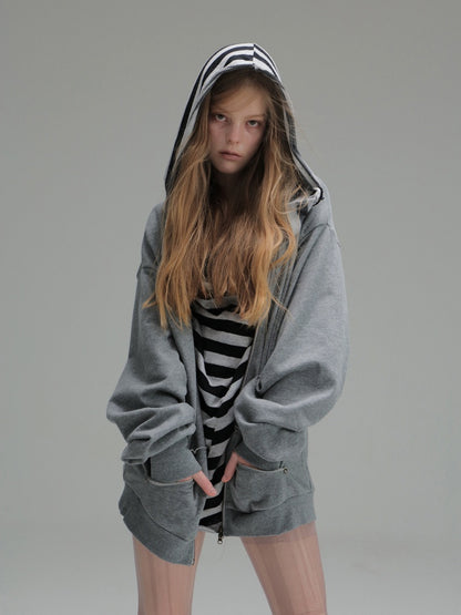 Oversized Striped Patchwork Drop Shoulder Pullover【s0000018385】