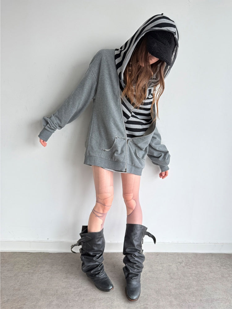 Oversized Striped Patchwork Drop Shoulder Pullover【s0000018385】