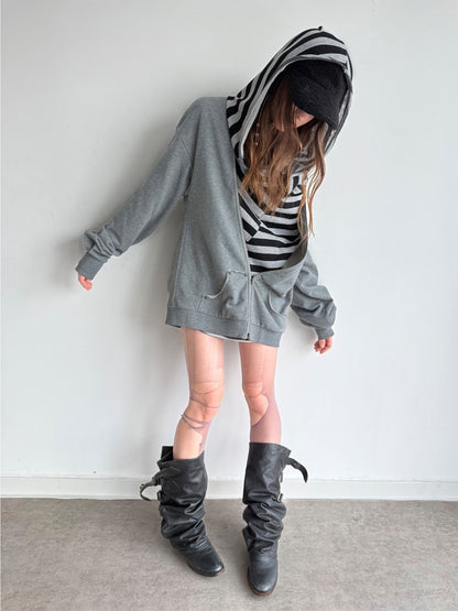 Oversized Striped Patchwork Drop Shoulder Pullover【s0000018385】