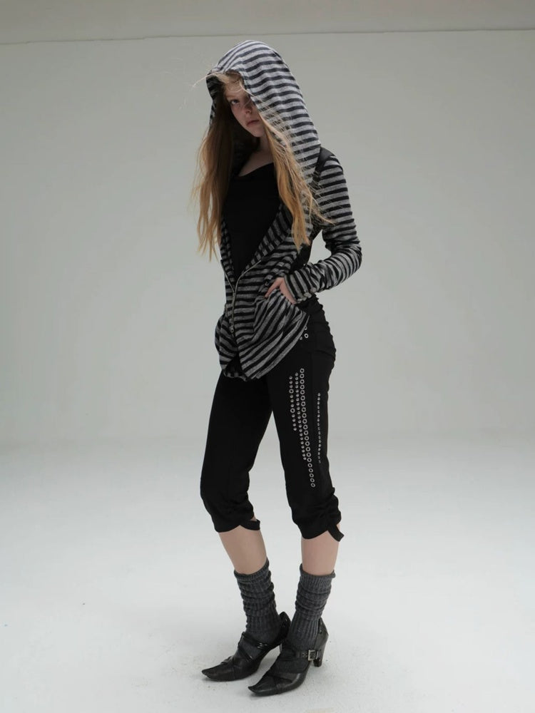 Capri Base Metal Rhinestone Base Slim Fit Fencing Stretch Pants【s0000018386】