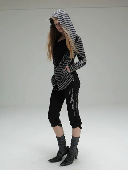 Capri Base Metal Rhinestone Base Slim Fit Fencing Stretch Pants【s0000018386】
