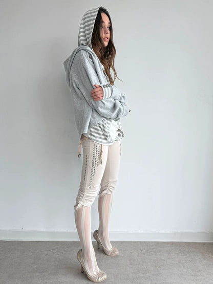 Capri Base Metal Rhinestone Base Slim Fit Fencing Stretch Pants【s0000018386】
