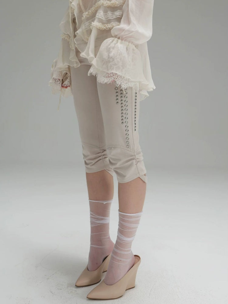 Capri Base Metal Rhinestone Base Slim Fit Fencing Stretch Pants【s0000018386】