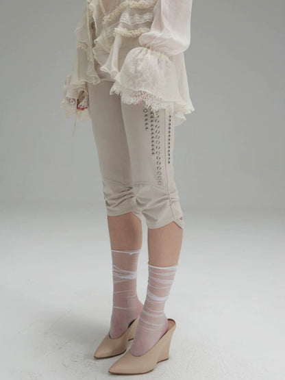 Capri Base Metal Rhinestone Base Slim Fit Fencing Stretch Pants【s0000018386】