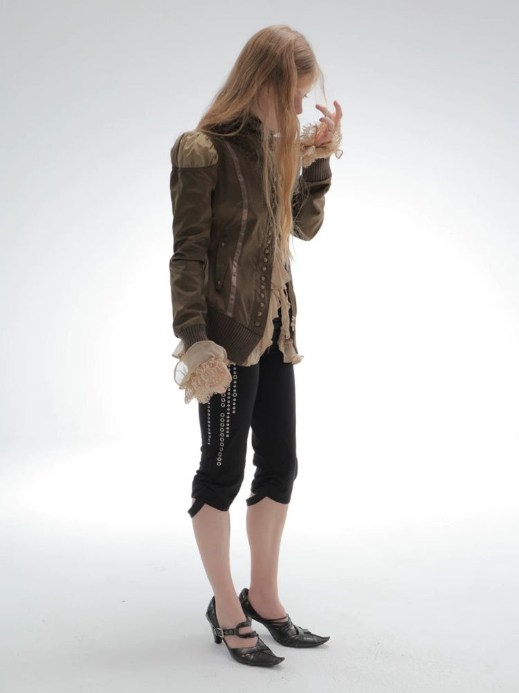 Capri Base Metal Rhinestone Base Slim Fit Fencing Stretch Pants【s0000018386】