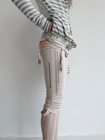 Capri Base Metal Rhinestone Base Slim Fit Fencing Stretch Pants【s0000018386】