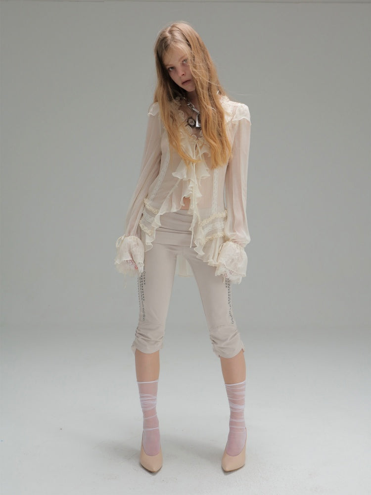 Capri Base Metal Rhinestone Base Slim Fit Fencing Stretch Pants【s0000018386】