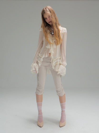 Capri Base Metal Rhinestone Base Slim Fit Fencing Stretch Pants【s0000018386】