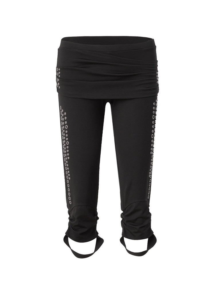 Capri Base Metal Rhinestone Base Slim Fit Fencing Stretch Pants【s0000018386】