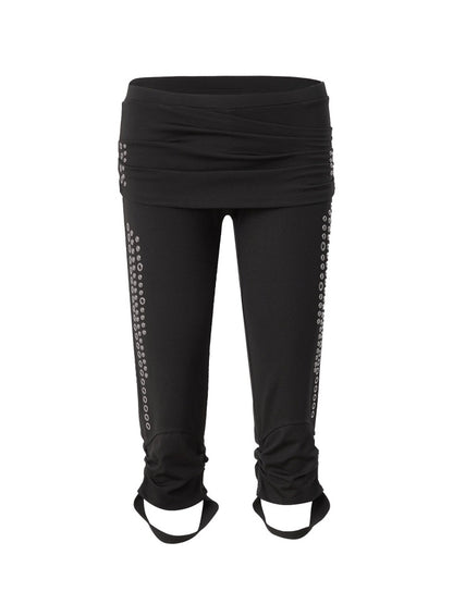 Capri Base Metal Rhinestone Base Slim Fit Fencing Stretch Pants【s0000018386】