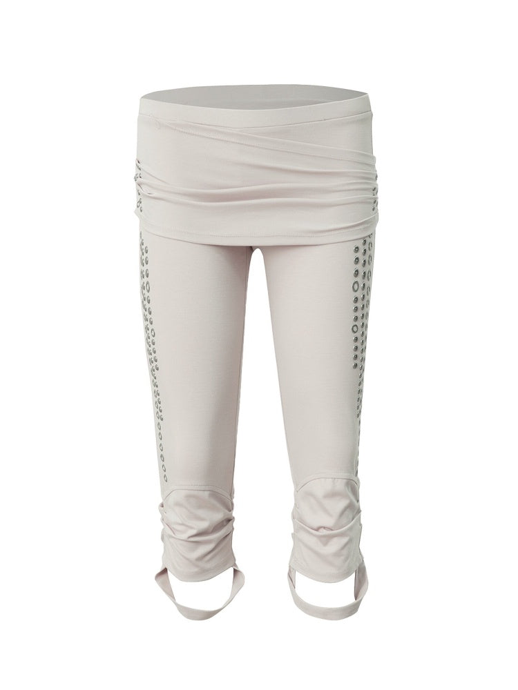 Capri Base Metal Rhinestone Base Slim Fit Fencing Stretch Pants【s0000018386】