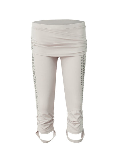 Capri Base Metal Rhinestone Base Slim Fit Fencing Stretch Pants【s0000018386】