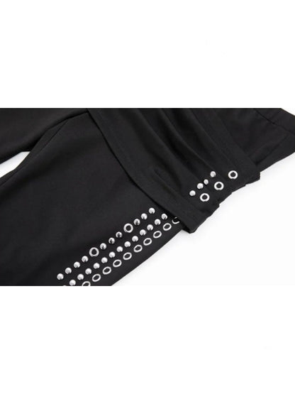 Capri Base Metal Rhinestone Base Slim Fit Fencing Stretch Pants【s0000018386】