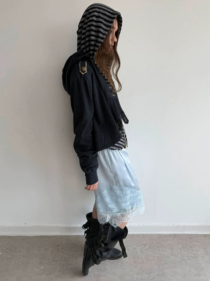 Hooded Asymmetrical Wandering Short Cape Sweatshirt Jacket【s0000018387】