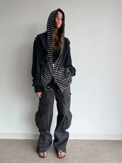 Hooded Asymmetrical Wandering Short Cape Sweatshirt Jacket【s0000018387】