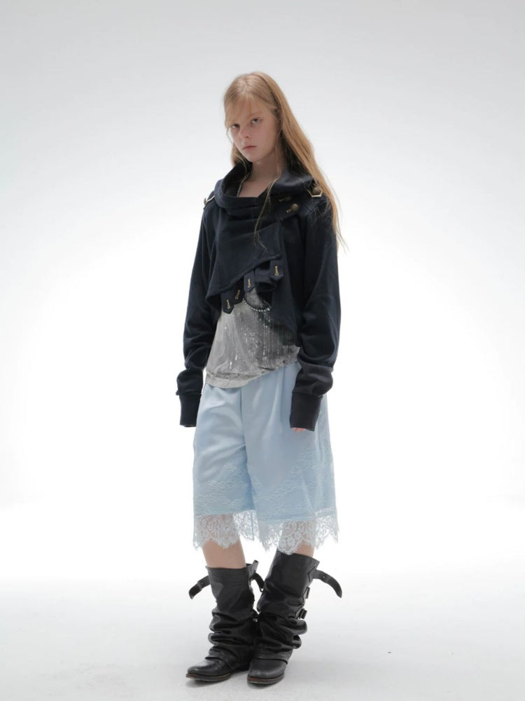 Hooded Asymmetrical Wandering Short Cape Sweatshirt Jacket【s0000018387】