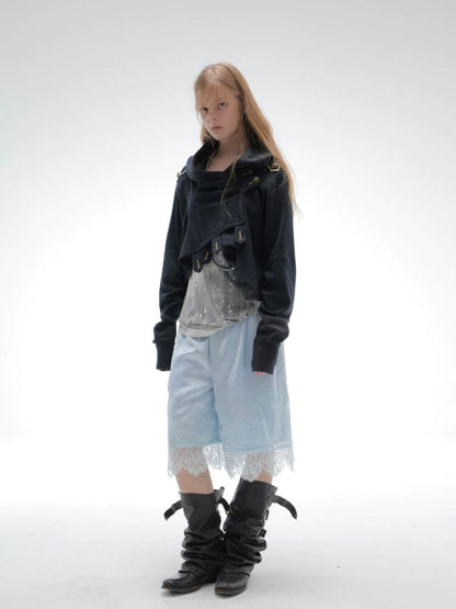 Hooded Asymmetrical Wandering Short Cape Sweatshirt Jacket【s0000018387】