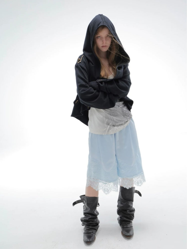 Hooded Asymmetrical Wandering Short Cape Sweatshirt Jacket【s0000018387】