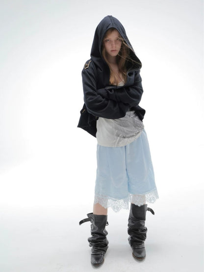 Hooded Asymmetrical Wandering Short Cape Sweatshirt Jacket【s0000018387】