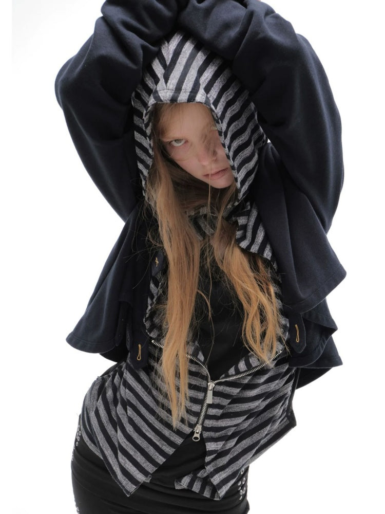 Hooded Asymmetrical Wandering Short Cape Sweatshirt Jacket【s0000018387】