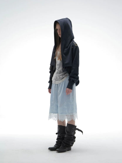Hooded Asymmetrical Wandering Short Cape Sweatshirt Jacket【s0000018387】