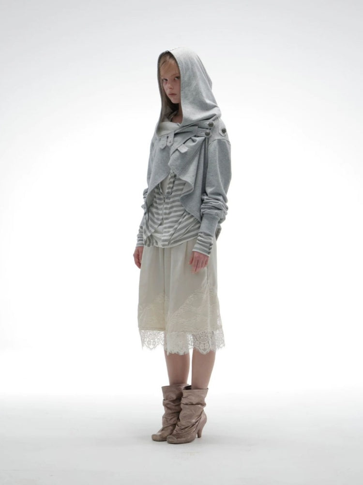 Hooded Asymmetrical Wandering Short Cape Sweatshirt Jacket【s0000018387】