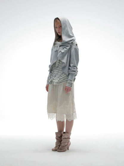 Hooded Asymmetrical Wandering Short Cape Sweatshirt Jacket【s0000018387】