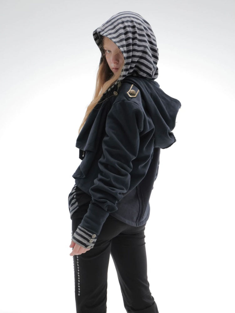 Hooded Asymmetrical Wandering Short Cape Sweatshirt Jacket【s0000018387】