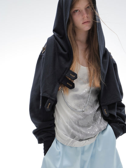 Hooded Asymmetrical Wandering Short Cape Sweatshirt Jacket【s0000018387】