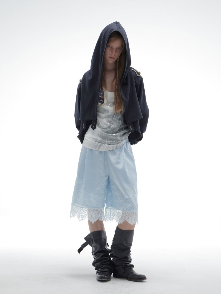 Hooded Asymmetrical Wandering Short Cape Sweatshirt Jacket【s0000018387】