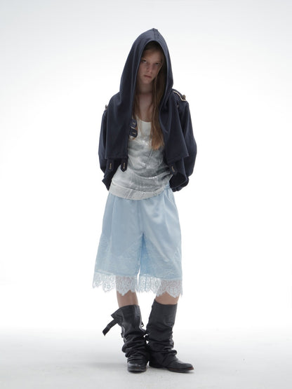 Hooded Asymmetrical Wandering Short Cape Sweatshirt Jacket【s0000018387】