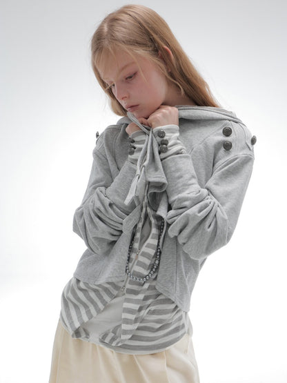 Hooded Asymmetrical Wandering Short Cape Sweatshirt Jacket【s0000018387】